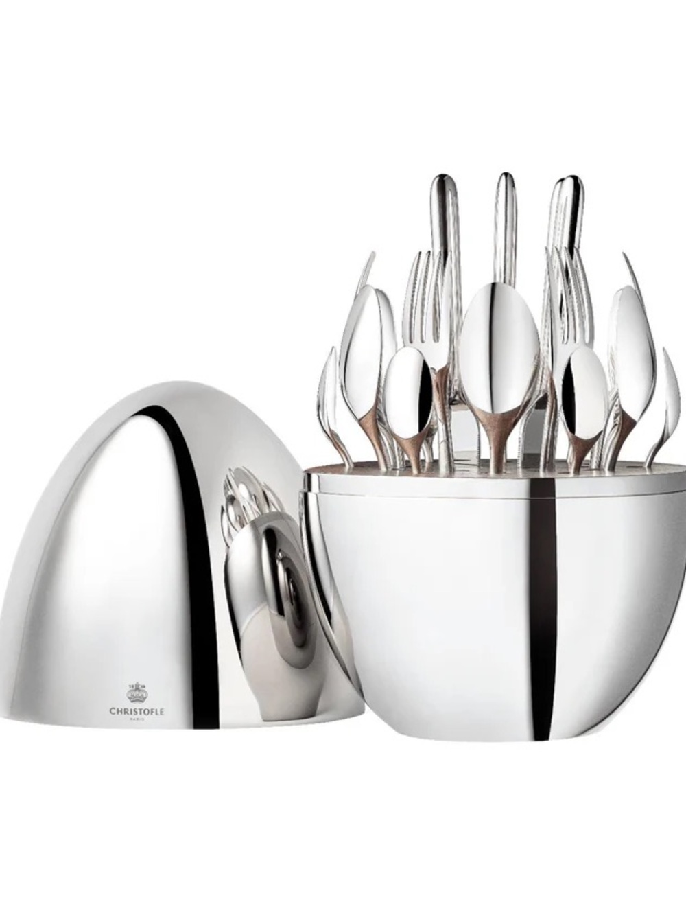 Christofle Mood Silver Egg Cutlery Set